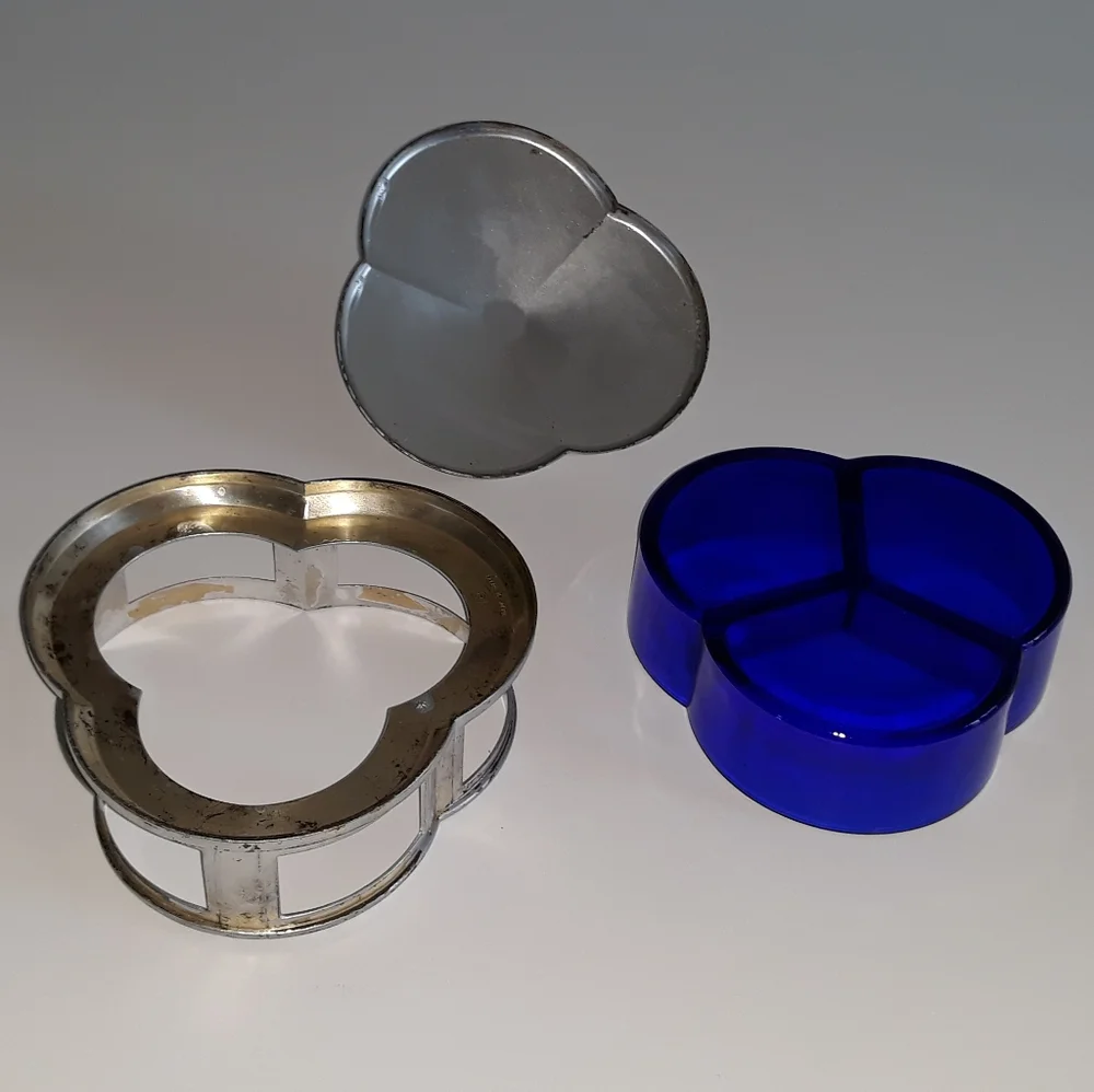 Metal Cobalt Blue Glass Divided Relish Dish Japan
